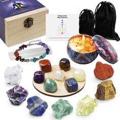 PRICES MAY VARY. 【Good Value Healing Stones Set】 7 Raw Chakra Stones and 7 Tumbled Stones are all natural and hand selected, which have powerful energy and correspond to different chakras. Besides, including Colorful Handmade bracelets, Selenite Stick, Scented Candles, Pendulum Board, 2 Storage Bags. Comes with a guide for the Chakras, friendly to beginners. 【Unique Customization】 Handmade wooden box selects natural wood, unpainted and you can create a unique box by painting on it, it can also b Velvet Bags, Pendulum Board, Handmade Wooden Boxes, Meditation Bracelet, Viking Style, Velvet Bag, Tumbled Stones, Raw Stone, Crystal Bracelet