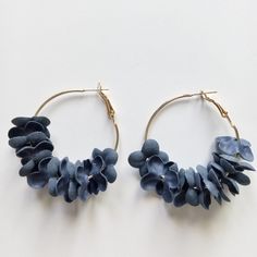 Dark Blue Flower Hoop Earrings New Lightweight Blue Flower Charm Earrings For Spring, Blue Earrings With Flower Charm For Spring, Blue Hoop Earrings For Spring, Trendy Blue Hoop Earrings For Spring, Blue Hoop Earrings For Spring Gift, Blue Flower Hoop Earrings As Gift, Blue Flower Hoop Earrings Gift, Blue Flower Shaped Hoop Earrings, Blue Flower-shaped Hoop Earrings