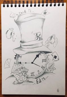 a drawing of a clock with a top hat on it