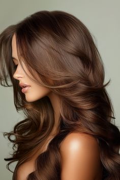 Smooth and glossy, sleek brunette hair cascades like silk, exuding elegance and sophistication. #smoothhair #BrunetteHair #layers #longhair Brunette Hair With Highlights, Chic Hairstyles, Curtain Bangs, Brunette Hair, Smooth Hair, Shine Bright, Dark Hair, Hair Highlights, Bangs