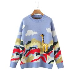 Style: commuting Size: S M Color: Blue Casual Pullover Sweater, Crochet Cardigan Sweater, Striped Knitted Sweater, Women Sweaters Winter, Jacquard Sweater, Knitted Coat, Jacquard Knit, Knitted Pullover Sweaters, Winter Sweaters