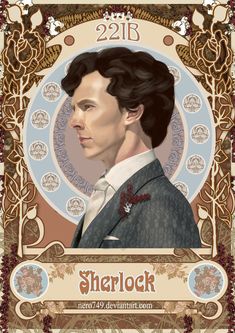 a portrait of a man in a suit and tie with the words sherlock on it