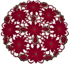 PRICES MAY VARY. HOLIDAY DECOR: Embroidered Christmas Holiday Poinsettia 24" Round Large Cutwork Doily in Dark Red, Small Table Topper, Small Tablecloth EASY CARE: 100% Machine Washable & Dry ivory satin polyester with cut work edges. Little to no ironing required QUALITY: Quality thread count on these beautiful cutwork poinsettia doilies/placemats. OTHER ITEMS: Other matching items available in Runners MORE INFO FROM LAT: We are committed to bringing you exclusive designs from farmhouse to ranc Rich Christmas, Table Doily, Fall Tablecloth, Elegant Tablecloth, Casual Decor, Red Poinsettia, Holiday Arrangement, Christmas Linen, Buy Linen