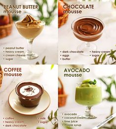 four different types of chocolate mousse