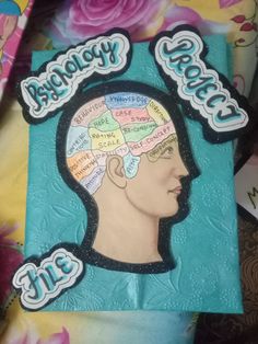 a piece of paper with a drawing of a person's head and words on it