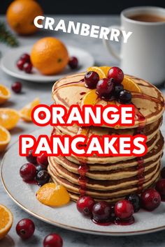 A photo of a  Cranberry Orange Pancakes a Christmas Pancake Recipes Pancakes Christmas, Cranberry Pancakes, Orange Pancakes, Cinnamon Pancakes, Cozy Breakfast, Brunch Spread, Pancake Recipes, Holiday Breakfast