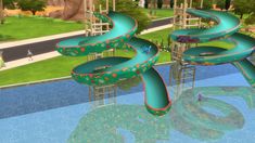 an animated image of a water slide in the middle of a park