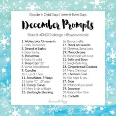 a list for december with snowflakes in the background