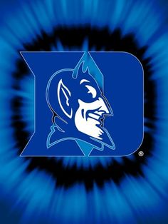 a blue and white tie - dye photo with the duke logo on it's side