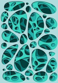 an abstract design made out of blue and green paper with water drops on it, in the