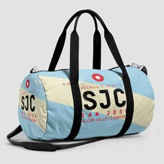 SJC - Duffle Bag - Airportag Charger Pouch, Bowling Ball Bag, Small Gym Bag, Quick Getaway, Duffle Bags, Round Bag, Weekend Trip, Stay Active, Quilted Bag