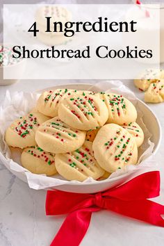 four ingredient shortbread cookies with sprinkles in a bowl on a table