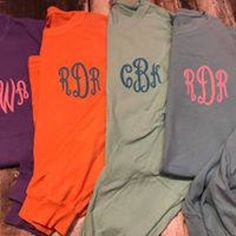 This is our most popular monogrammed long sleeve shirt and when you order one you will see why! So many colors to choose from and so many vinyl options and monogrammed fonts you will want one of each! Comfort colors are pigment dyed shirts that are unisex sized and do NOT shrink up. In the notes to seller at checkout please leave: 1. Vinyl Color 2. Monogram in the order you would like it to appear on the shirt (First, Last, Middle is traditional) Monogrammed Long Sleeve Shirts, Cheap Monogrammed Crew Neck T-shirt, Affordable Monogram Crew Neck T-shirt, Cheap Monogram Crew Neck T-shirt, Vinyl Monogram, Comfort Colors Tshirt, Dye Shirt, Comfort Color, Livingston