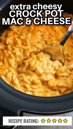 an image of macaroni and cheese being spooned into the crock pot