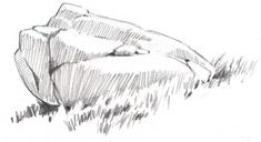 a drawing of a rock in the grass