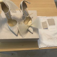 Size 38 Averly 100 Latte Worn Once For My Wedding! Never Tried To Clean Them But I’m Sure They Can Be Cleaned To Look Brand New. Comes With Box/ Shoe Bag/ Receipt Luxury Pointed Toe Heels For Wedding, Luxury Pointed Toe Wedding Shoes With Removable Insole, Luxury Wedding Shoes With Pointed Toe And Removable Insole, Luxury 4-inch Heels For Wedding, Designer Round Toe Wedding Shoes, Designer High Heel Wedding Heels, Luxury White Heels For Wedding, Chic Champagne Heels For Wedding, Designer Heels With Heel Strap For Wedding