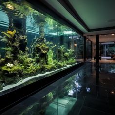 a large aquarium filled with lots of green plants