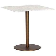 a white marble top table with a metal base and round base on an isolated surface