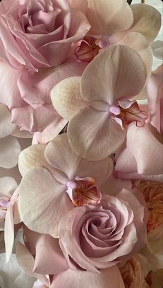 pink and white flowers are arranged together