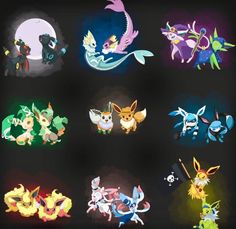 the pokemon characters are all different colors and sizes, but there is no image to describe