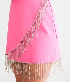 Blue B Rhinestone Fringe Surplice Skirt - Pink Small, Women's Hotpink Knit lined 15 skirt Back zip detail. 100% Polyester. Hand wash cold. Do not bleach. Hang or line dry.. WOMEN'S BOTTOMS SIZE CONVERSION CHART Waist (size) 22 23 24 25 26 27 28 29 30 31 32 33 34 36 38 Juniors - 00 0 1 3 5 7 9 11 13 15 - - - - US - - 00 0 2 4 6 8 10 12 14 16 18 20 22 S/M/L Sizing - XXS XS S S M M L L XL XXL XXL - - EU - - - - 32 34 36 38 40 42 44 46 48 50 - UK - - - - 4 6 8 10 12 14 16 18 20 22 - *Conversion size Spring Fitted Skirt With Rhinestone Fringe, Summer Pink Fringe Skirt, Glamorous Rhinestone Fringe Mini Skirt, Summer Rhinestone Fringe Mini Skirt, Pink Rhinestone Fringe Crop Top, Fabric Care, Womens Bottoms, Womens Skirt, Summer Fashion