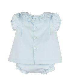 Elevate your little one's wardrobe with the Casero & Associates Pintucks & Lace Bishop outfit. Crafted in delicate light blue with a ruffle collar and matching bloomers, this luxury ensemble exudes sophistication and charm. Perfect for baby and newborn girls, it is designed to make a statement and capture attention. Blue Cotton Bloomers With Ruffles, Blue Ruffled Bloomers For Summer, Summer Blue Ruffled Bloomers, Spring Light Blue Ruffled Sets, Blue Cotton Ruffle Sets, Blue Cotton Ruffled Sets, Light Blue Ruffled Sets For Summer, Blue Short Sleeve Sets For Daywear, Spring Baptism Ruffled Sets