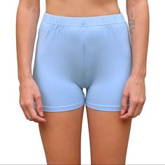 High Waisted Bike Shorts - Solid Light Blue 2" Inseam These Cute Women’s Bike Shorts Are Made In Lightweight Jersey Knit Cloth, Making Them Super Comfortable, Soft And Breathable. A Spandex Blend Gives Extra Stretch, And They're Pocketless For A Smooth, Sleek Fit. Wear Them Out And About Or Just Lounging Around For A Cute Athleisure Look That Is On-Trend And Fashionable. More Colors Available! Matching Tops Available! Garment Measurements: S Waist 26” Rise 10” Inseam: 2” M Waist 28” Rise 10.5” I Fitted Blue Boxer Briefs With Built-in Shorts, Fitted Athleisure Pajama Shorts, Sporty Blue Biker Shorts With Elastic Waistband, Casual Solid Color Short Length Boxer Briefs, Blue Sporty Biker Shorts With Elastic Waistband, Casual Short Length Boxer Briefs For Yoga, Blue Boxer Briefs For Gym In Summer, Light Blue Stretch Shorts With Elastic Waistband, Elastane Biker Shorts For Summer