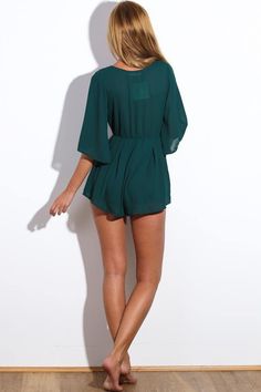 Trendy loose-fit playsuit.Low V-neck.Oversized sleeves.Polyester. Oversized Sleeves, Oversize Sleeves, Pine Green, Work For You, Buy Dress, Playsuit, Nightwear, Dresses Online, Loose Fitting