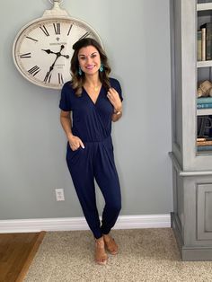 Shoes To Wear With Jumpsuit, Jumpsuit With Boots, Nordstrom Outfit, Outfit For Spring, Navy Jumpsuit, Baublebar Earrings, Jumpsuit Outfit, How To Go, Beaded Hoop Earrings