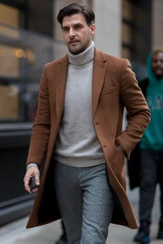 Mens Winter Outfits, Mantel Outfit, Elegante Casual