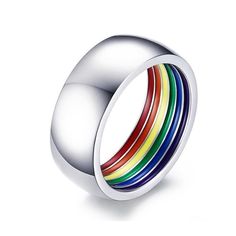 8mm Colorful Inner Rainbow Stainless Steel Silver Unisex Ring Commitment Rings, Rainbow Ring, Rainbow Rings, Sterling Silver Wedding Band, Big Hoop Earrings, Silver Wedding Bands, Unisex Ring, Lgbtq Pride, Color Ring