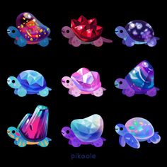 six different types of sea animals on a black background