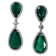 18k White gold earrings with 4 top gem quality pear shape GIA certified emeralds weighing 31.55 carats and 2.83 carats of collection color/clarity round brilliant diamonds. Emerald Drop Earrings, Emerald Earrings Drop, Silver Jewelry Fashion, White Gold Earrings, Emerald Earrings, Emerald Jewelry, Pear Shape, Jewelry Trends, Pear Shaped