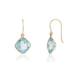 This is part of Chairish’s Fine Jewelry assortment.  10.54 Carats Blue Topaz Dangle Earrings in 14K Gold to make a statement with your look. You shall need stud earrings to make a statement with your look. These earrings create a sparkling, luxurious look featuring cushion cut blue topaz. Blue topaz promotes truth and forgiveness, relaxing the spirit as well as the body.  Designed with cushion cut blue topaz set in a bezel setting dangling in a fish hook. This is a perfect Bridal Shower Gift, Va Yellow Gold Earrings With Blue Topaz And Gemstone Accents, Luxury Blue Topaz Drop Earrings, Modern Blue Earrings With Gemstone Accents, Elegant Blue Topaz Briolette Earrings, Blue Topaz Dangle Earrings Fine Jewelry, Fine Jewelry Blue Topaz Drop Earrings, Blue Topaz Drop Earrings Fine Jewelry, Elegant Gold Earrings With Blue Topaz, Blue Topaz Briolette Gemstone Earrings