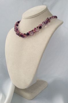 Gemstone Necklace in Sterling Silver Moss Amethyst by blueeasel Elegant Purple Crystal Necklace With Gemstone Accents, Unique Purple Gemstone Bead Necklaces, Purple Crystal Round Necklace, Purple Crystal Gemstone Necklace, Amethyst Necklace With Gemstone Accents For Wedding, Handmade Elegant Amethyst Beaded Necklaces, Spiritual Purple Jewelry With Unique Variations, Elegant Amethyst Crystal Necklace, Elegant Handmade Purple Crystal Necklaces