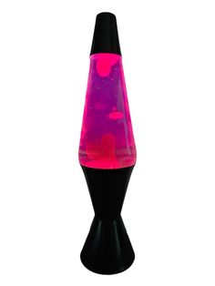 a pink and black vase sitting on top of a table