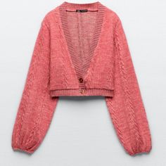 New Zara Soft Cropped Cardigan Long Sleeve Pink Size Small Stylish Trendy Authentic, Size Small, New With Tag - Price Is Firm - Zara Cozy V-neck Cardigan, Zara Cozy Cable Knit Cardigan, Zara V-neck Cozy Cardigan, Cozy Zara V-neck Cardigan, Trendy Zara Cardigan For Layering, Cozy V-neck Zara Cardigan, Zara Long Sleeve Cable Knit Outerwear, Zara Knitted V-neck Cardigan, Zara Casual Cable Knit Outerwear