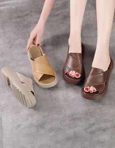 Features: Item Type: Wedge Slippers Gender: Female Main Material: PU Heel Type: Wedge Heel Height: Mid (5.5 cm) Season: Summer Closure Type: Slip-on Color: Yellow, Brown, Beige Size:35-40 Y2k Fashion Outfit, Wedge Slippers, Summer Wedges, Swimwear High Waisted, Chunky Sandals, Pu Heels, Slippers Women, Chunky Heels Sandals, Winter Boots Women