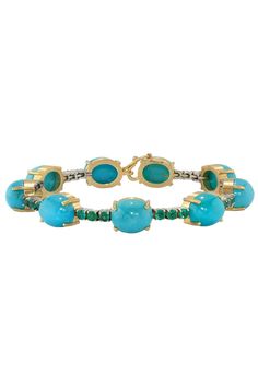 IRENE NEUWIRTH JEWELRY-Turquoise and Emerald Tennis Bracelet-YELLOW GOLD Luxury Turquoise Bracelets With 17 Jewels, Elegant Turquoise Multi-stone Bracelets, Elegant Turquoise Bracelets With Cabochon, Fine Jewelry Turquoise Gemstone Bracelet, Formal Oval Turquoise Bracelet, Emerald Tennis Bracelet, Irene Neuwirth Jewelry, Gold Bracelet Set, Marissa Collections