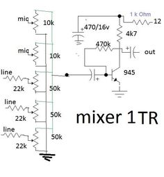 an electronic circuit diagram with the words mixer 1r on it