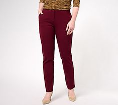 Easily suitable for anything on your schedule, Susan Graver's Smart Ponte knit trousers feature a slightly more tailored, clean straight-leg look that walks you in a trend-right direction. But their timeless silhouette guarantees they'll be a wardrobe go-to for many seasons to come. From Susan Graver. Knit Trousers, Susan Graver, Straight Leg Trousers, Straight Leg, Pants For Women, Trousers, Pet, Wardrobe, Pants