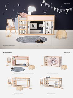 the children's playroom is made out of wood and has an animal theme