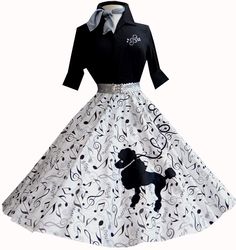 PDS9 White black charcoal outfit for your musical Events Charcoal Outfit, 50s Rockabilly Fashion, Poodle Skirt Outfit, Grease Outfits, Poodle Skirts, Cateye Glasses, 50s Outfits