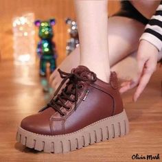 Olivia Mark - Stylish Casual High-Top Short Boots with Soft Leather, Thick Cushioned Soles, Lightweight Martin Boots High Tops With Shorts, Genuine Leather Boots, High Top Vans, Shoe Sole, Martin Boots, Casual Lace, Short Boots, Olivia Mark, Casual Boots