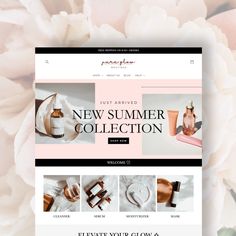 an image of a website page with flowers and perfumes on it, including the word new summer collection