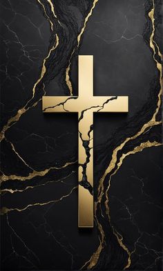 a cross on a black and gold marble wallpaper with the word jesus above it