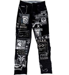 Custom Rock Punk Goth Emo Metal Cyber Dark Ripped Crazy Weird | Etsy Garbage Pants, Painted Pants, Punk Clothes, Funky Pants, Diy Pants, Patch Ideas, Diy Denim Jacket, Patch Pants, Punk Patches