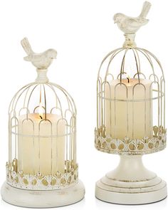 Romadedi Decorative Birdcage Candle Holder Lantern - Set of 2 Cage Lanterns for Candlestick Holder Vintage Home Decoration Table Centerpiece Mantel Decor Decorative Bird Cage, Bird Cage Candle, Bird Cage Candle Holder, Shabby Chic Garden, Candle Pedestal, Bird Cage Decor, Lantern Candle Decor, Vintage Candle