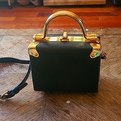 Great Condition With Minor Wear. Used Very Little. The Strap Is A Coach Leather Strap Which My Friend Never Used So The Strap Is New. Carry As Shoulder Bag Or Satchel. Approx. 7 By 6 By 4. Super Cute! Classic Satchel With Gold-tone Hardware As Gift, Evening Crossbody Box Bag With Hasp Closure, Evening Crossbody Shoulder Bag With Brass Hardware, Evening Satchel With Brass Hardware, Shoulder Bag Shape, Evening Satchel With Brass Hardware, Vintage Evening Satchel With Adjustable Strap, Elegant Satchel With Hasp Closure As Gift, Evening Satchel With Brass Hardware Crossbody, Evening Crossbody Satchel With Brass Hardware