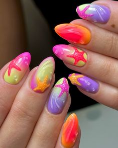 All posts • Instagram Pastel Nails Designs Spring, Tropical Almond Nails, Mail Design Ideas, Colorful Nail Ideas, Lisa Frank Nails, Beach Vacation Nails, Aloha Nails, Nail Designs Easy Diy, Queen Creek Arizona